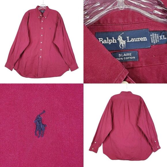Polo Ralph Lauren Shirt Oxford Men's XL Solid Berry LS Blaire Button Down - Picture 1 of 11